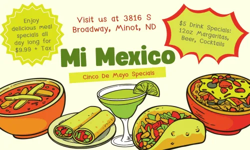 deal for Celebrate Cinco de Mayo with Mi Mexico Restaurant! Enjoy authentic ethnic flavors and special deals that bring the fiesta to your table. Don’t miss out—click "Claim" now and savor the taste of tradition!
