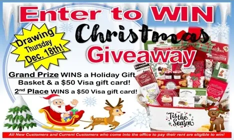 deal for 🎄Pay rent in-office to enter our Christmas Giveaway - all New & current customers are eligible.
🏆 Festive Holiday Basket + $50 Visa
🏅 2nd: $50 Visa
Hurry and claim your chance to win before the drawing on Dec 18!