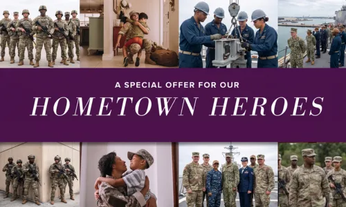 deal for As a special thank you to our Hometown Heroes, receive a move-in package including a washer, dryer, refrigerator, and blinds — plus one year of prepaid HOA dues in addition to our current interest rate and closing cost assistance.*