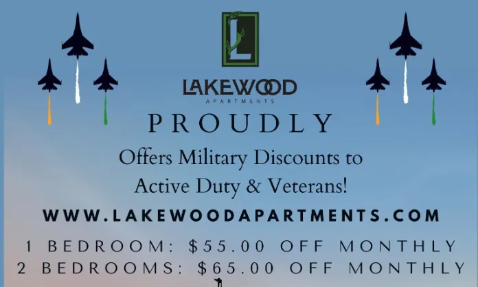 deal for Enjoy exclusive military savings with $55 off monthly on 1-bedroom homes and $65 off monthly on 2-bedroom homes.